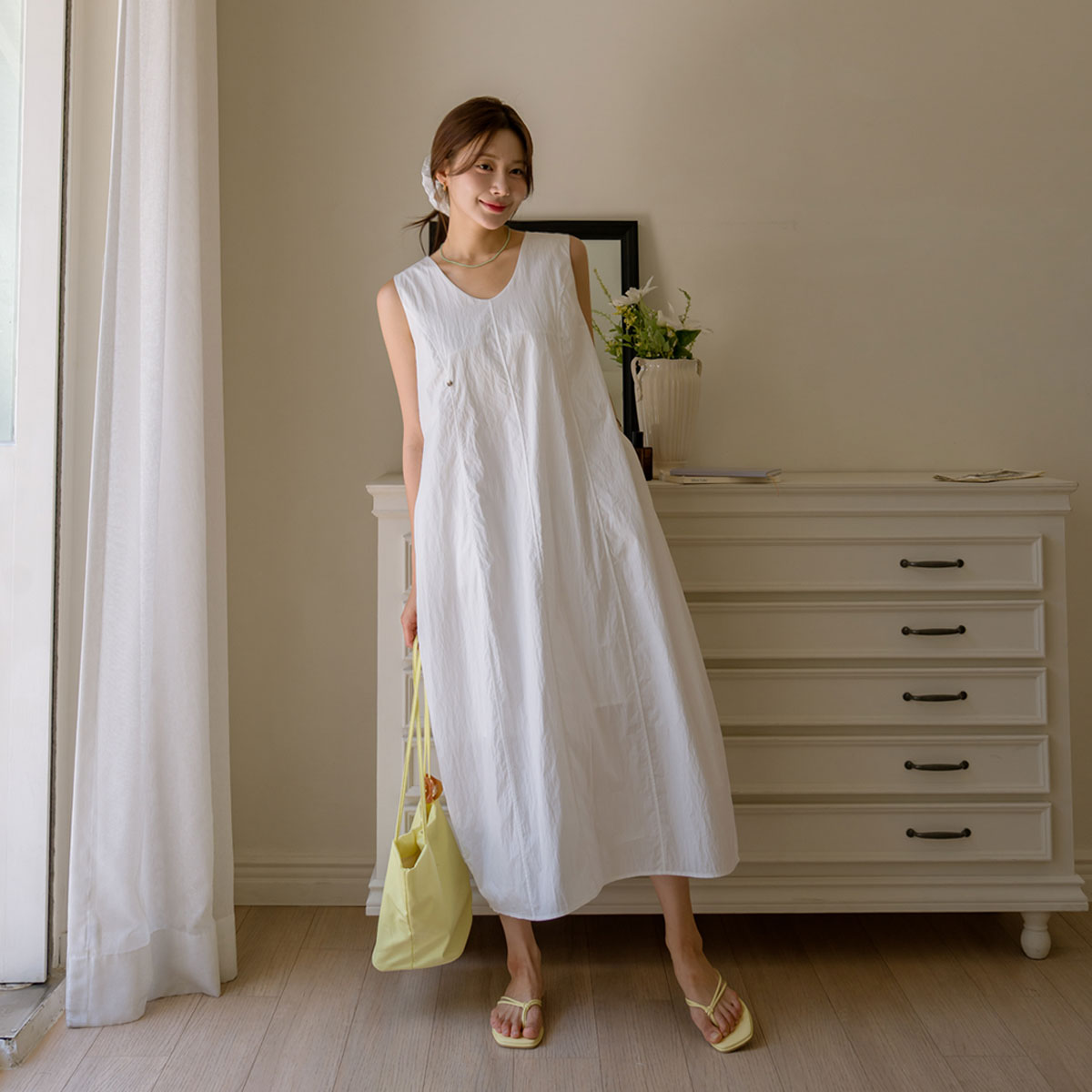 Rustling hair tie set sleeveless dress