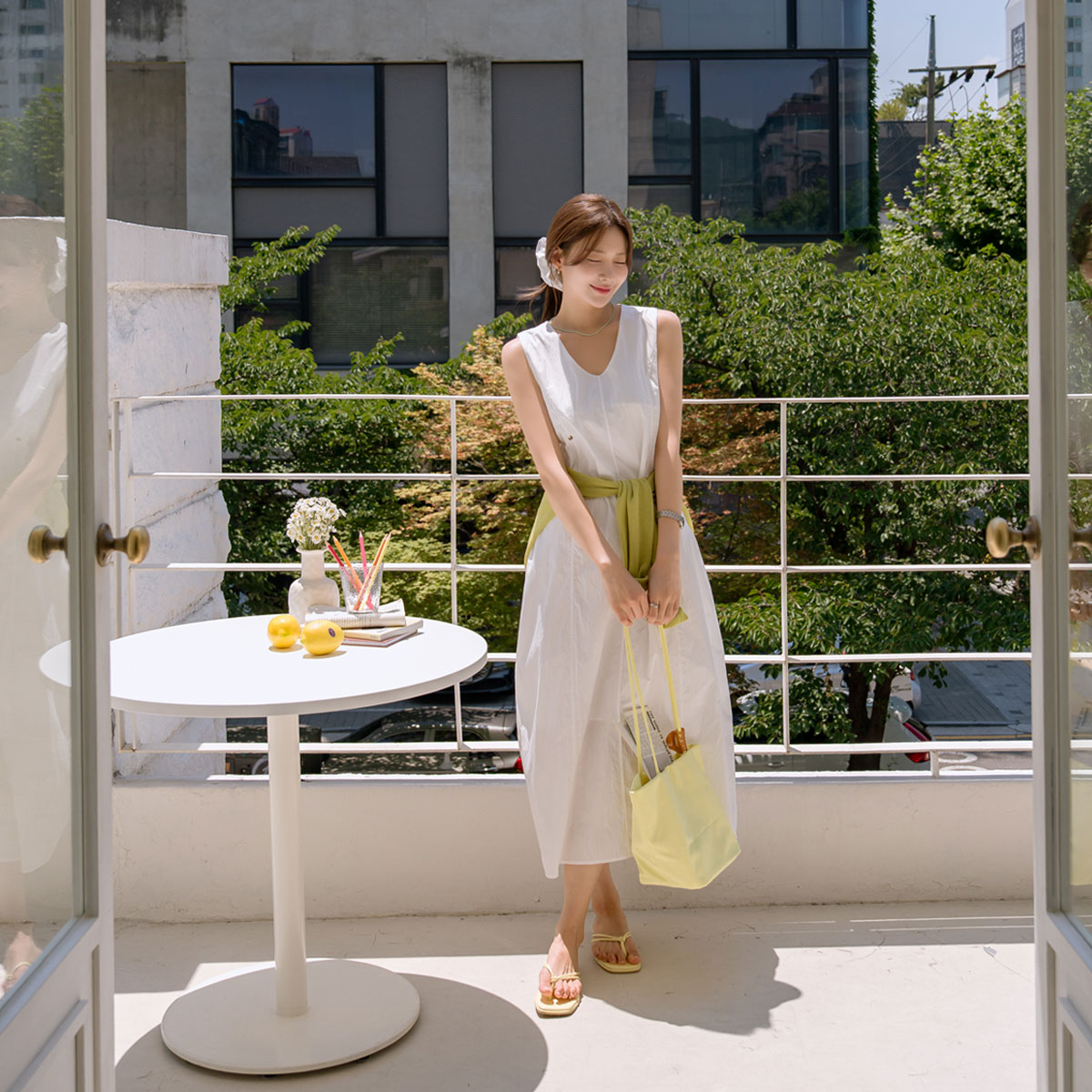 Rustling hair tie set sleeveless dress