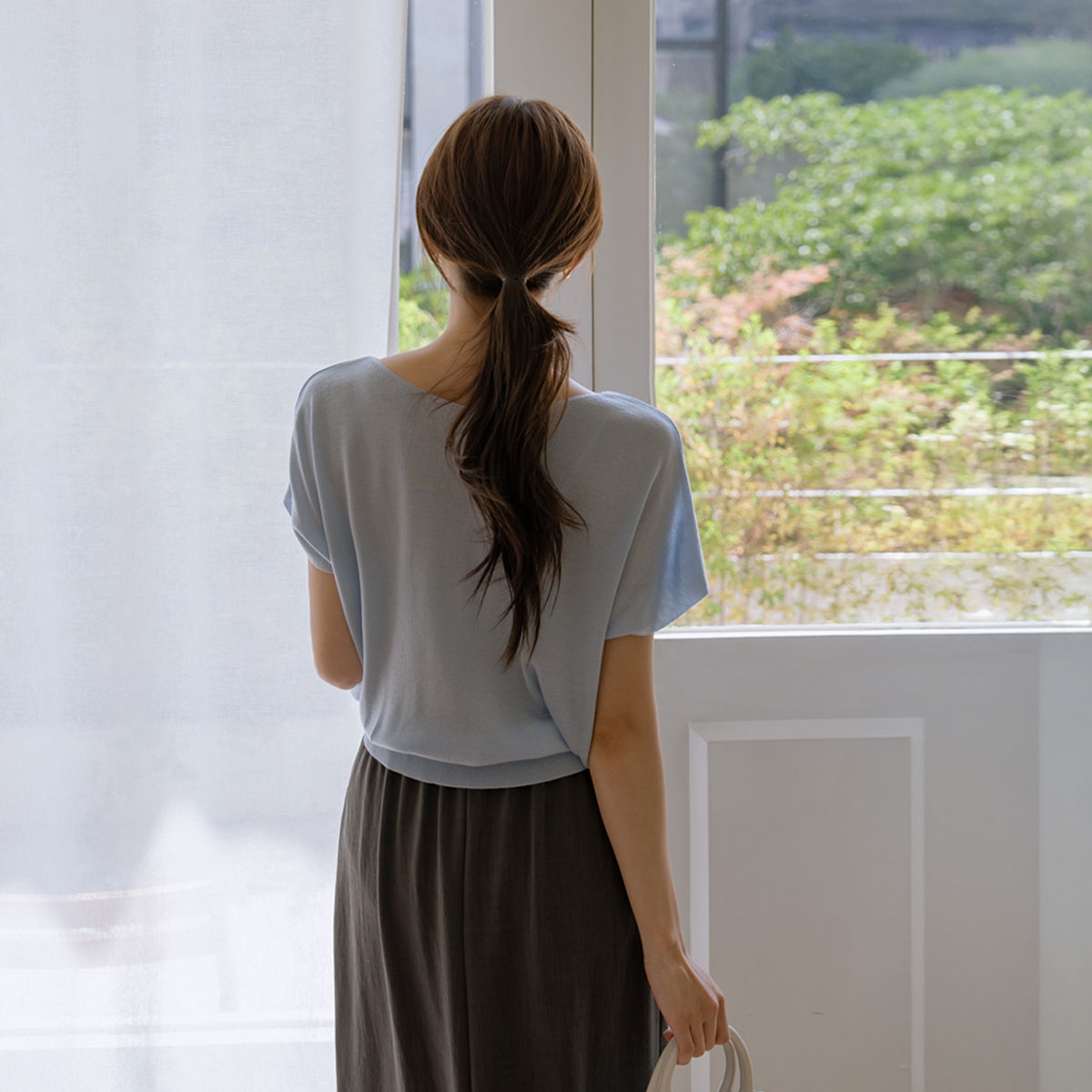 Loose boat neck cap sleeve knit