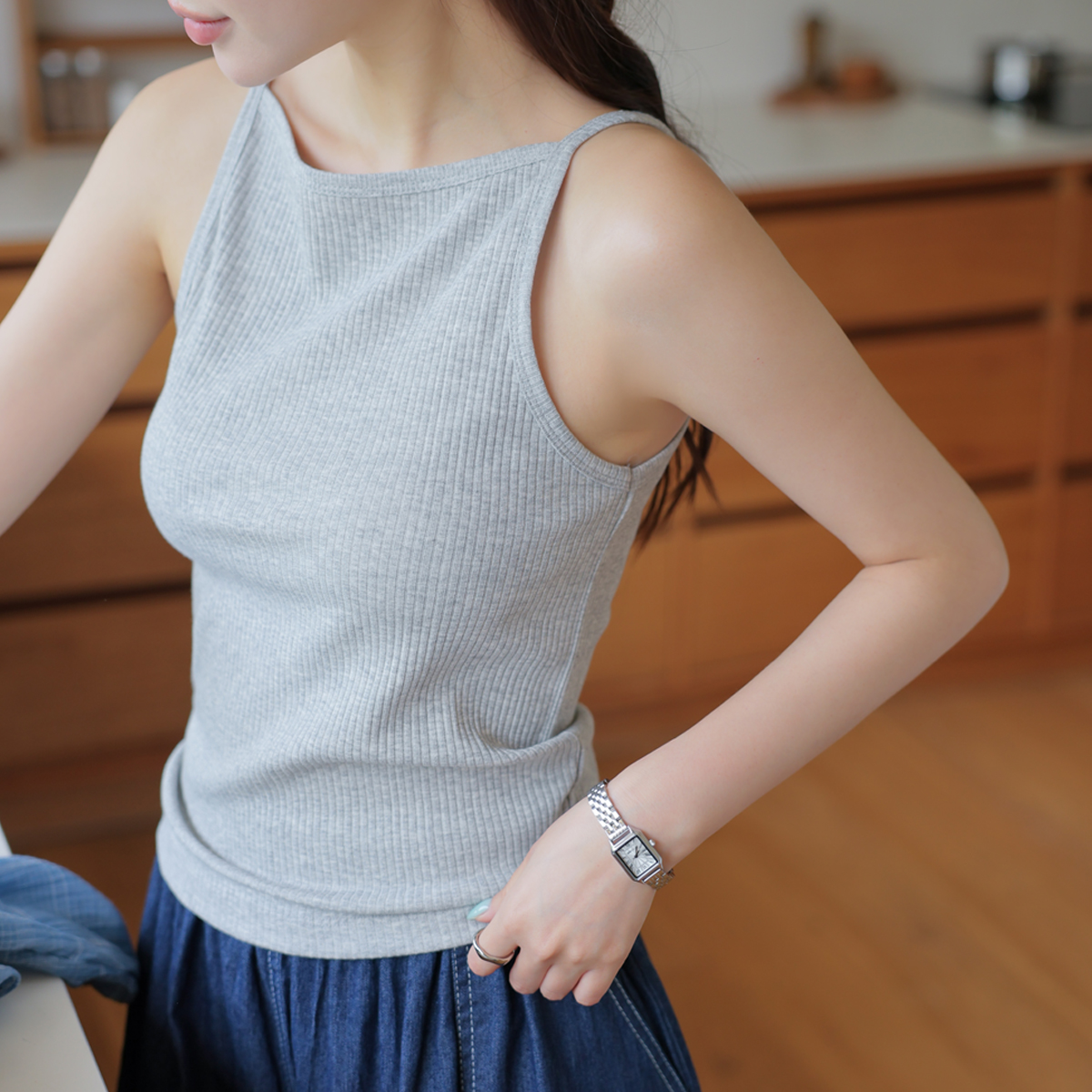 Sticky Tension Halter Neck Ribbed Sleeveless