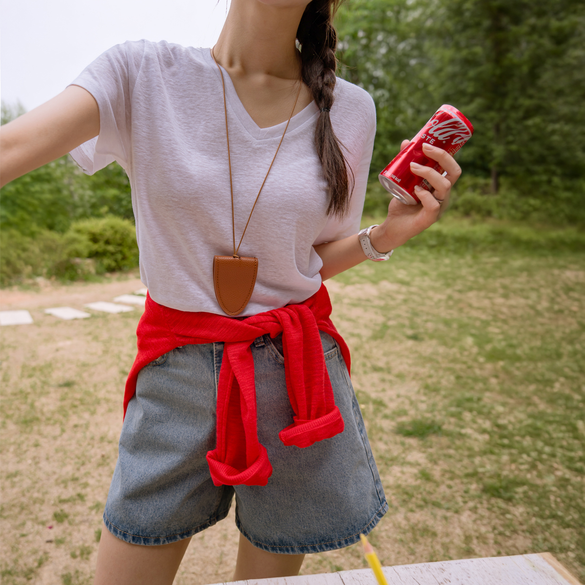 Diagonal Slit Linen Short T-shirts