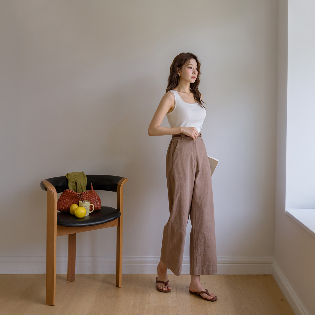 <b>[Made]</b> Summer Linen 100% Semi-Wide Pants